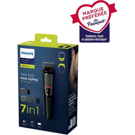 Philips – Tondeuse barbe multifonction 7 accessoires – Lames en acier inoxydable – Autonomie 60 min – Pour coupe précise et confortable