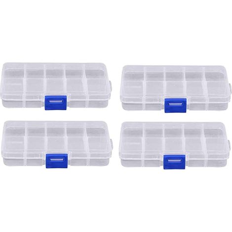 4 Pieces of Plastic Storage Boxes, 10 Compartments with Adjustable Compartments for Sorting Storage Boxes, Storing Earrings, Small Parts and Accessories (1/3)