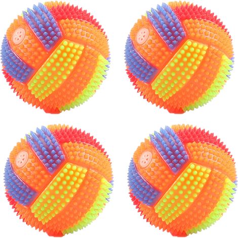 Lot de 4 balles couinantes lumineuses pour chien, jouets à mâcher à picots pour chiot, balle d'activation sautante pour petits et moyens chiens, jouets de dentition à mâcher, balle à picots pour chien