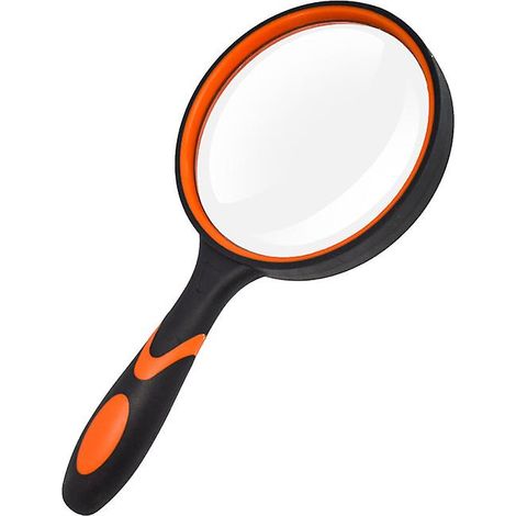 Loupe de lecture portable à fort grossissement (100 mm) avec poignée en caoutchouc souple antidérapante. Diamètre : 100 mm. Idéale pour lire des livres et des journaux. Verre véritable. (1/4)
