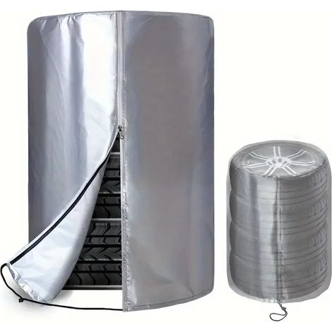 (Argent, 85 x 120 cm) Housse de pneu en tissu – Résistante, avec fermeture éclair, idéale pour la protection des pneus en extérieur