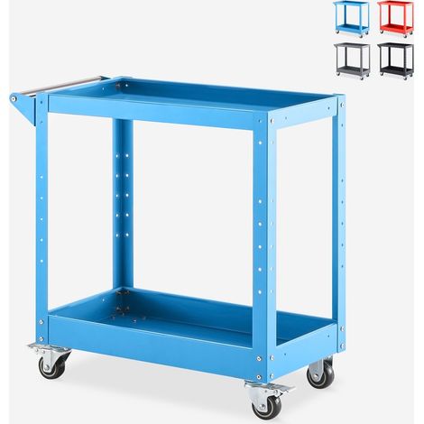 Werkzeugwagen aus Metall 2 Ablagen für Werkstatt Garage Kerey - Blau