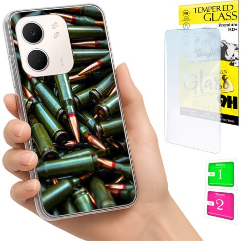 Custodia per Oppo A5X, cover posteriore con vetro temperato 9H. (1/5)