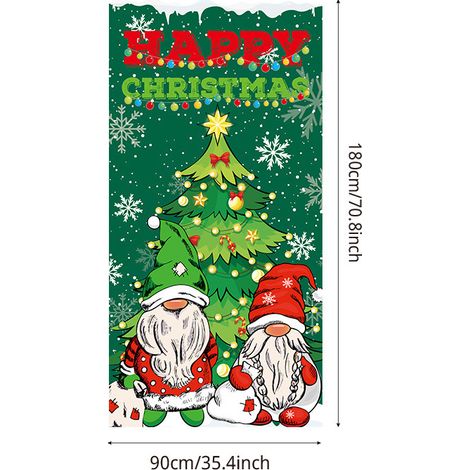 Décoration de porte de Noël neuve, motif cadeau du Père Noël, ambiance festive garantie - 90 x 180 cm (perforée + ruban) - 19