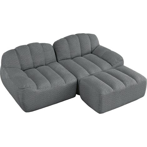 Divano modulare a L 2 posti con pouf, grigio, senza montaggio (1/5)