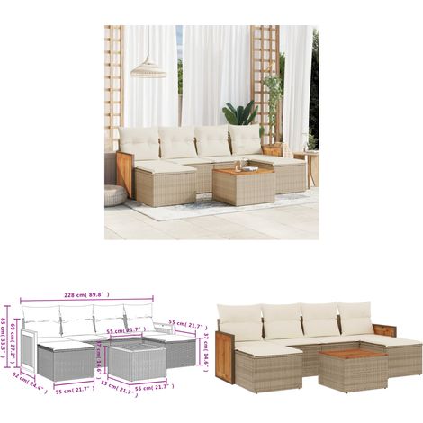 Salon de jardin avec coussins 7 pcs beige résine tressée - Ensemble Salon De Jardin - Meuble Extérieur - Jardin Design - Mobilier De Jardin - Chaise Lounge - Home & Living (1/3)