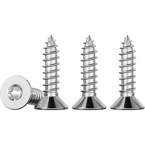 100pcs M4 x 16 Vis à bois à tête fraisée Torx entièrement filetée pour aggloméré A2 Vis autotaraudeuses en acier inoxydable Quincunx standard Fixation à filetage complet pour le travail du bois (1/5)