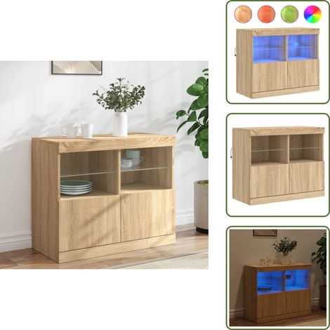 Buffet avec lumières LED chêne sonoma 81x37x67 cm - Buffet Design Moderne - Meuble Rangement - Luminaire Led Rgb - Décoration Intérieur - Mobilier Salon (1/5)