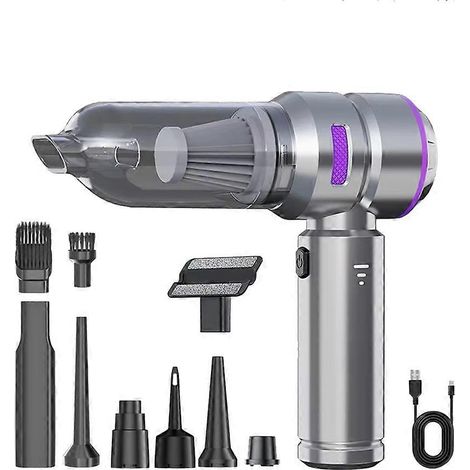 Aspirateur de voiture puissant à main sans balais moteur nettoyage machine souffleur d'air pour maison appareil argenté (1/5)