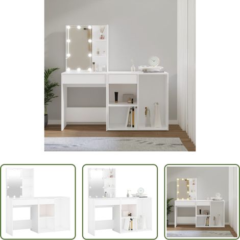 Armoire de rangement - Coiffeuse à LED avec armoire Blanc Bois d'ingénierie (1/5)