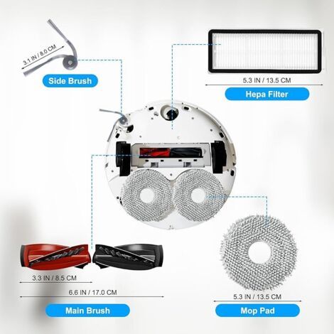 FOREHILL Kit accessoires pour Roborock Qrevo Curve/Qrevo Edge aspirateur robot, 1 kit de brosse principale, 4 filtres HEPA, 4 Chiffons, 4 s (1/4)