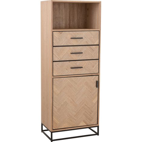 Buffet haut 1 porte 62x38x158 cm décor chevron et métal noir - YREZ (1/5)