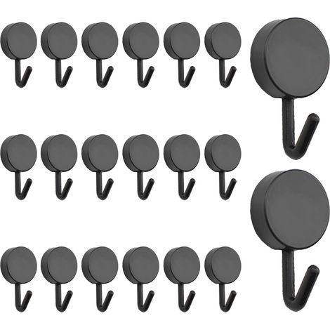 Pack of 20 sturdy plastic self-adhesive hooks for doors in the home, kitchen, bathroom, office (black) (1/3)