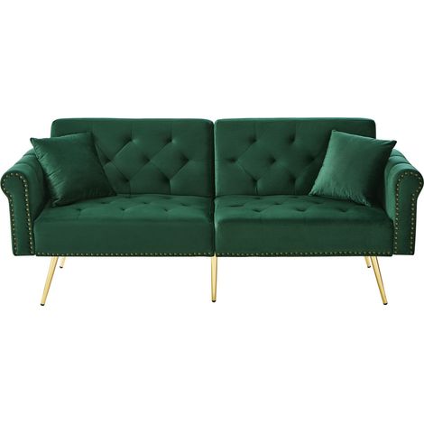 Canapé convertible 2 places velours, canapé velours vert antique avec dossier réglable, pieds en métal doré, confort moderne (1/5)