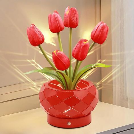 Regalos de cumpleaños para mujer Lámpara de flor de tulipán Lámpara táctil Luces con pilas 3 colores regulables Pequeña luz nocturna Regalos para mamá en el día de San Valentín Día de la Madre (1/5)