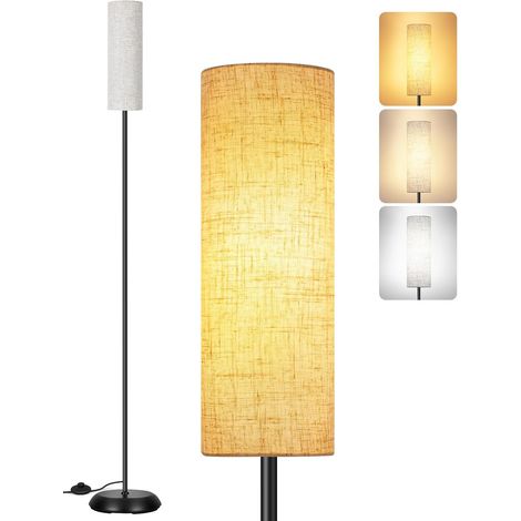 Lampadaire en Métal avec Ampoule LED et Abat-Jour en Lin pour Salon, Noir (1/5)