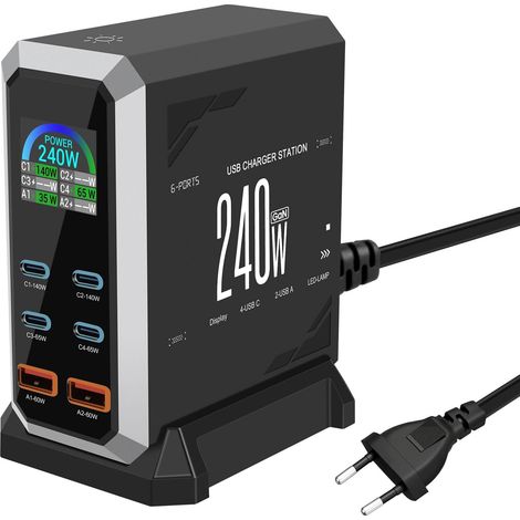 Stazione di ricarica USB a 10 porte con caricatore rapido, ricarica USB, multiuso, per più dispositivi: smartphone, tablet, laptop, computer (1/5)