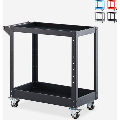 Carrello porta attrezzi in metallo 2 ripiani per officina garage Kerey - Nero