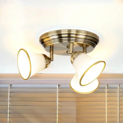 Lustre suspension d'intérieur Grando de couleur bronze au design antique de style Art nouveau à 3 lumières - Bronze, blanc