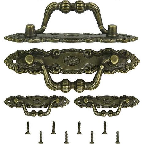 Ensemble de 4 poignées de tiroir classiques vintage en bronze, poignées de meubles en alliage de zinc avec 8 vis M2 pour meubles (1/5)