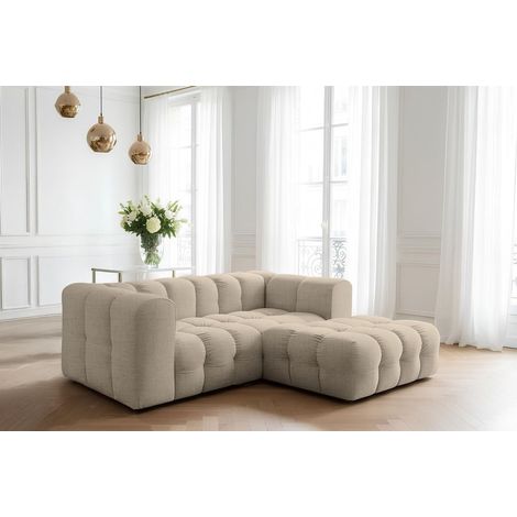 Ecksofa Designersofa SOLVIE XS in Stoff Moly Beige Ottomane Rechts