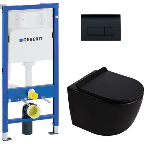Duofix Pack WC con telaio di supporto da 112 cm + WC sospeso senza brida Ceramia PixL con sedile SoftClose + placca (GEBCEPXBMT0