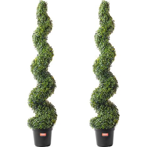 Ensemble de 2 Arbres Topiaires Artificiels en Bois de Buis, 60 Pouces, Décoration UV pour Intérieur et Extérieur avec Pot et (1/5)