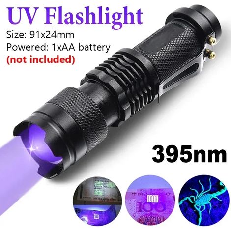 Mini-UV-LED-Taschenlampe, zoombare UV-Taschenlampe, Mini-Glastaschenlampe, Inspektionslampe, Werkzeug zur Erkennung von Haustierurinflecken, 395 nm, 365 nm, 395 nm (1/5)