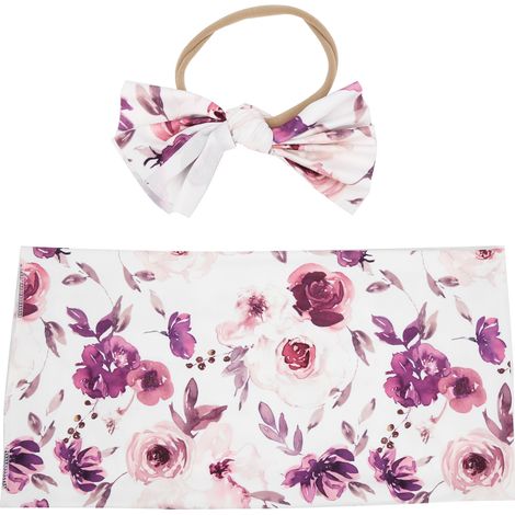 Ensemble couverture d'emmaillotage et bandeau pour nouveau-né, couverture douce pour bébé, accessoires de réception 1 80 x 80 cm (1/5)