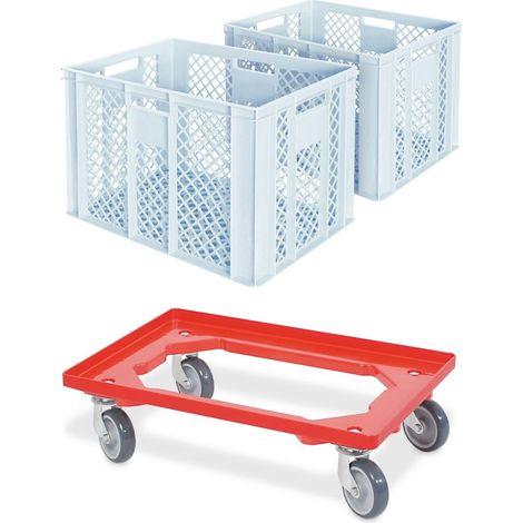 BRB Lot de 2 bacs euro/caisses de boulangerie, L x l x H 600 x 400 x 410 mm avec chariot de transport (blanc)