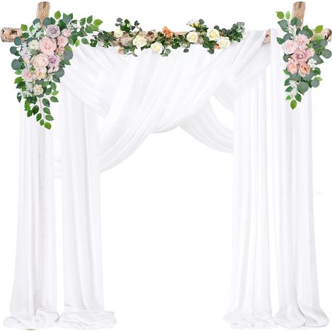 Lot de 2 cantons blancs pour arche de mariage - 160 x 600 cm - Décoration d'arche de mariage - Rideaux en tulle pour fête de mariage, cérémonie, photographie, décoration de scène, fête (1/5)