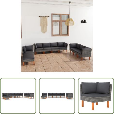 Gartenmöbel - 10-tlg. Garten-Lounge-Set mit Kissen Poly Rattan Grau (1/5)