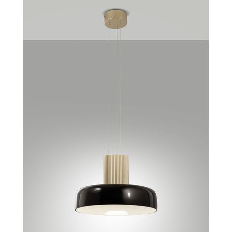 Lampada a Sospensione Lunar LED 26W 3150lm CCT 2700K/3000K/4000K Struttura in Metallo e Vetro Soffiato, Dimmerabile a Step Nero - Lunar