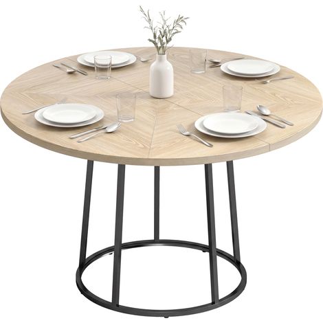 Table à manger - HOMCOM - ronde - industrielle - base conique en métal - bois - Ø 120 x 75 cm - bois naturel (1/5)