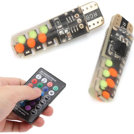 Lot de 2 ampoules clignotantes multicolores pour voiture, avec télécommande et fonction clignotante RGB universelle. (1/5)