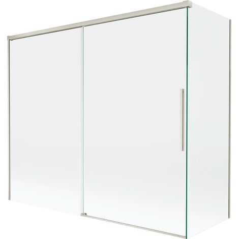 Mexen Rox Badewannen-Wand 2-flügelig verschiebbar 180 + 90 x 150 cm, transparent, gebürsteter Nickel - 8C9-180-090-97-00