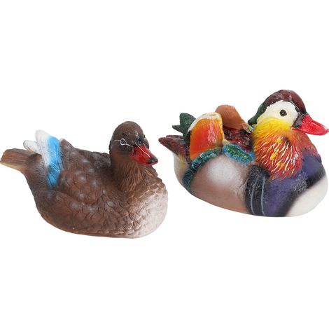 Lot de 2 statues flottantes de canards mandarins en résine, adorables sculptures décoratives pour jardin, bassin et étang, couleur foncée.