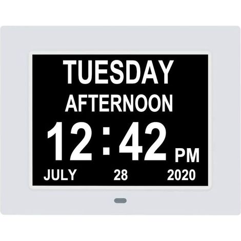 Horloge calendrier numérique, grand format, affichage de la date, de l'heure et du jour de la semaine, idéale pour les personnes âgées malvoyantes ou atteintes de démence, avec batterie de secours et (1/5)
