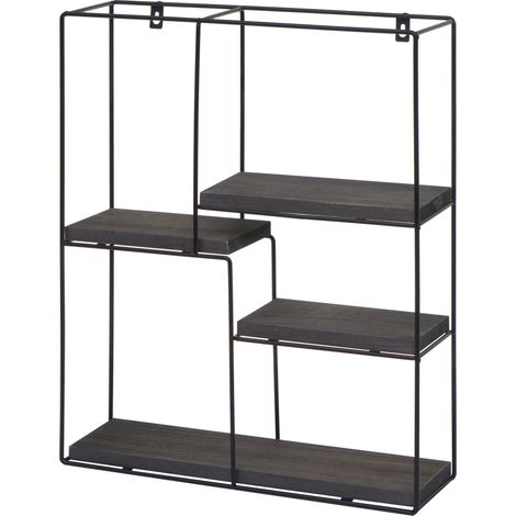 [NUNCA USADO] Estante de pared HHG-616, estante colgante estante flotante, 4 estantes metal madera maciza industrial 51x40x11cm, gris oscuro (1/5)
