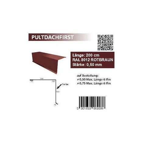 Pultdachfirst 110x100 mm L 2000mm, RAL 8012, 0,50mm