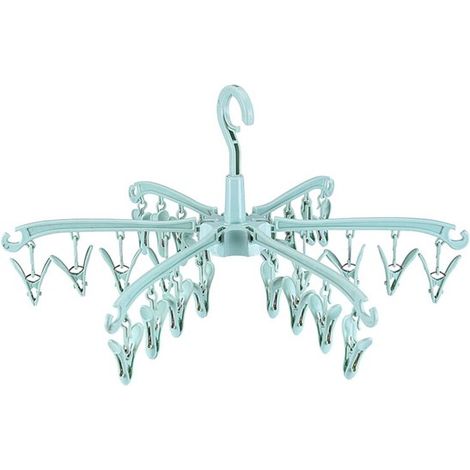 Stendibiancheria pieghevole con 24 mollette, adatto per asciugare calzini, biancheria intima, vestiti per bambini e asciugamani. Stendibiancheria girevole. Colore verde.
