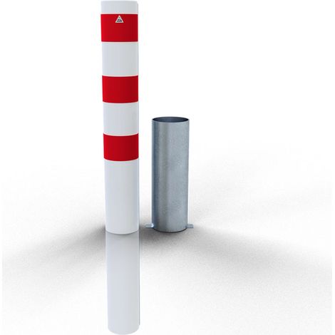 Schake Stahlrohrpoller herausnehmbar ohne Verschluss aus Stahlrohr verzinkt Ø152x3,2mm weiß beschichtet mit rot reflektierenden Leuchtstreifen 1500mm Gesamtlänge