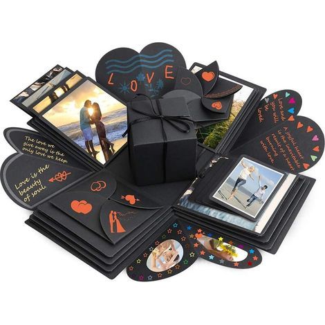 Boîte Cadeau - Boîte Surprise DIY pour Album Photo et Scrapbooking - 12 x 12 x 12 cm - Noir - 1 Pièce (1/5)