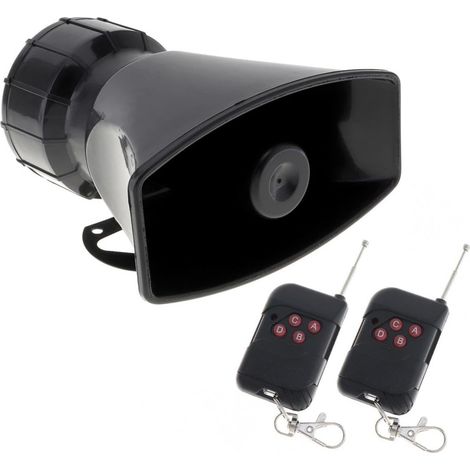 Sirène de Voiture avec 7 Sons : klaxon, Une Alarme de Type Incendie, Ambulance, Circulation, Police, avec Une télécommande Noire, 12 V 100W (2 x télécommande) (1/5)