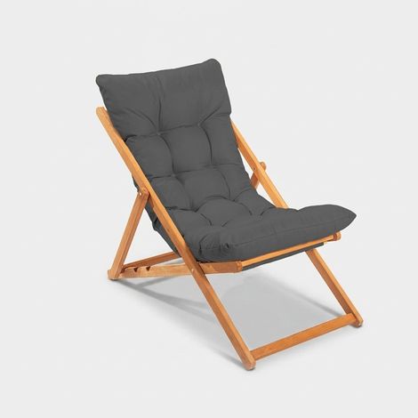 Silla tumbona plegable de madera de haya Velkar - Gris (1/5)