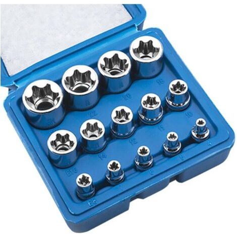 14 pièces Jeu de douilles Torx femelle E Star E4-E24 E-Torx écrou à douille hexagonale externe