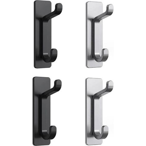 Schwarze und graue selbstklebende Wandhaken, 4 Stück, Handtuchhalter für Bad und Küche, selbstklebende Garderobe, Wandhaken ohne (1/4)