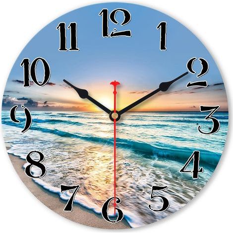 Horloge Murale de Plage à Pile 30 cm Bleu Océan Décoration intérieure côtière Décoration Marine Petite silencieuse Non tic-tac Quartz en Bois Analogique pour Cuisine, Bureau, Chambre, Salon (1/5)