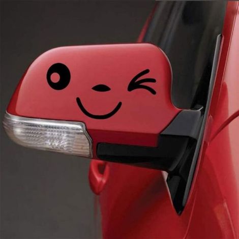 Autocollant Voiture - Sourire - Pour Rétroviseur Extérieur Porte Carrosserie Vitre - 2 Pièces (1/4)