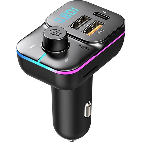 Bluetooth-MP3-Player fürs Auto, USB-Ladegerät mit farbiger Beleuchtung, multifunktionaler FM-Freisprechsender (1/5)